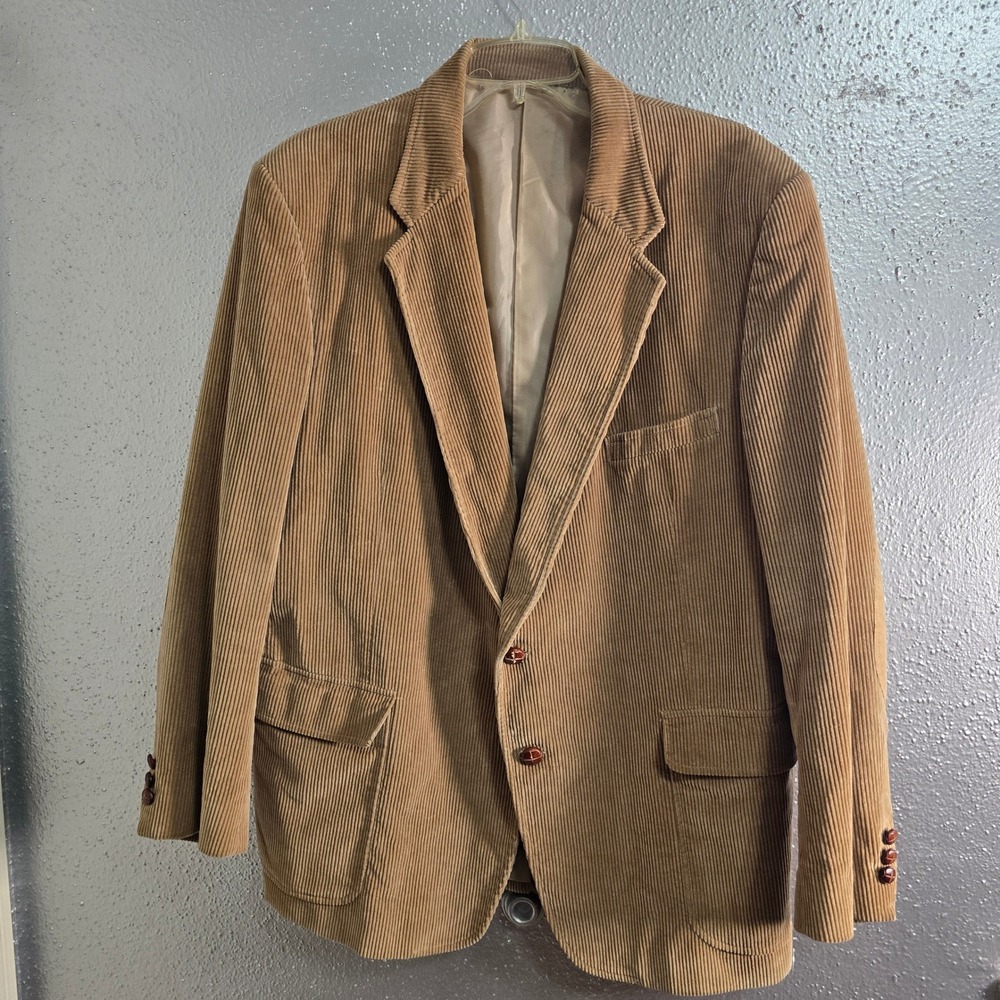 Woodmere Mens 48R Tan Corduroy Blazer Elbow Patches Sport Coat Jacket Brown